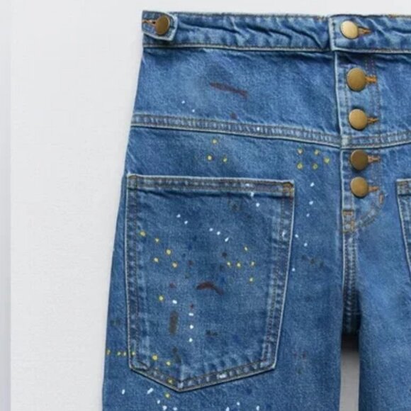 Zara High Rise Cropped Painter Denim Jeans - Picture 7 of 8
